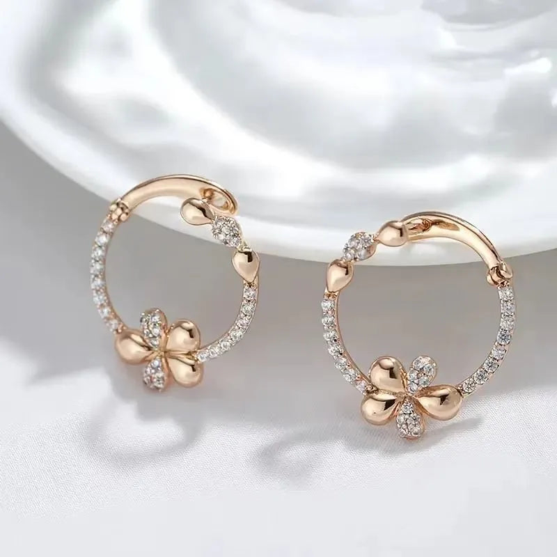 Women's copper round ring earrings with electroplated finish, geometric shape, colour EK13286-FD-01, one pair