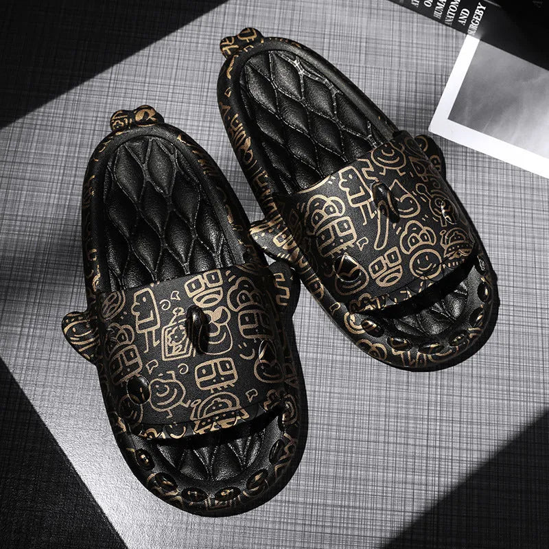 EVA shark couple home slippers with open toe design in beige colour