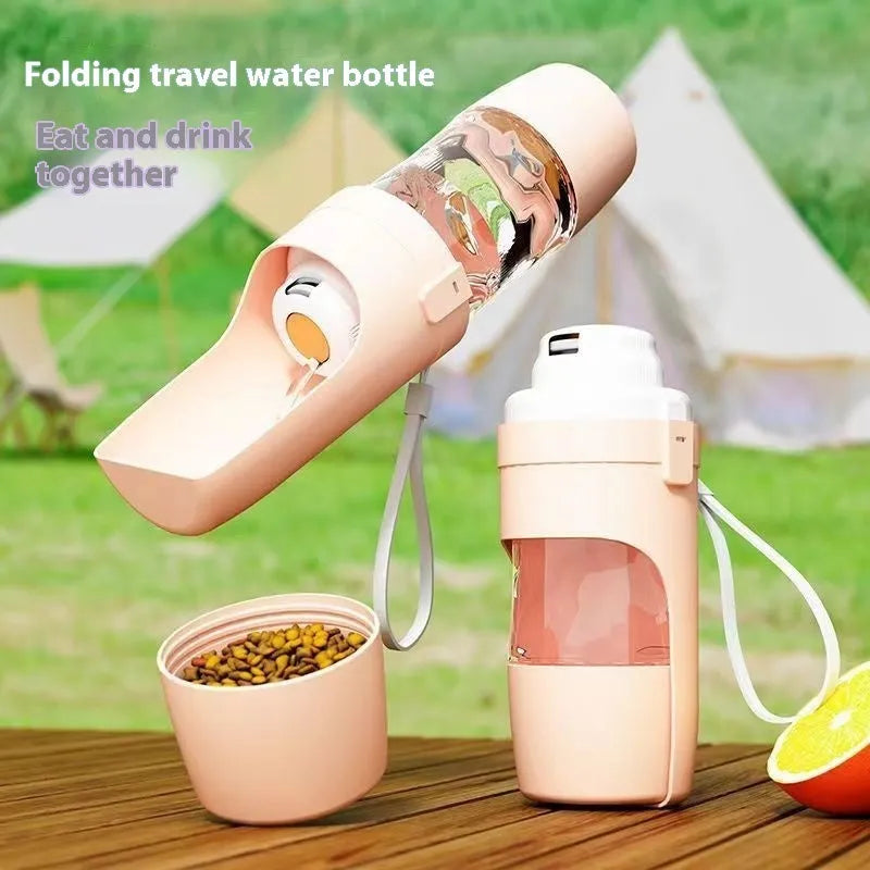 2 In 1 Travel Dog Water Bottle 690ml PP PET pet water dispenser feeder with lanyard for outdoor walks