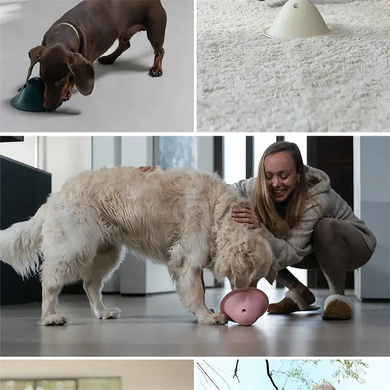 Hidden dog chew toy in green, 140mm PP interactive puzzle with treat slot on smooth floor