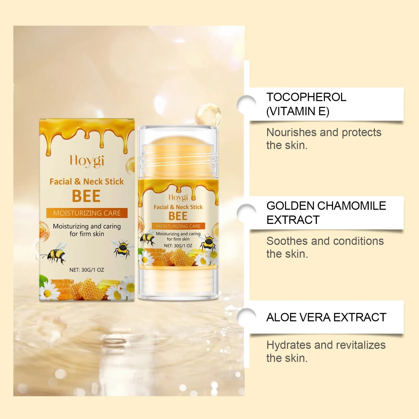 Moisturising facial stick 30g with bee venom and botanical extracts for daily hydration
