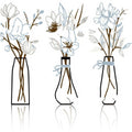 Set of three metal flower and vase wall art decorations in a modern country style.