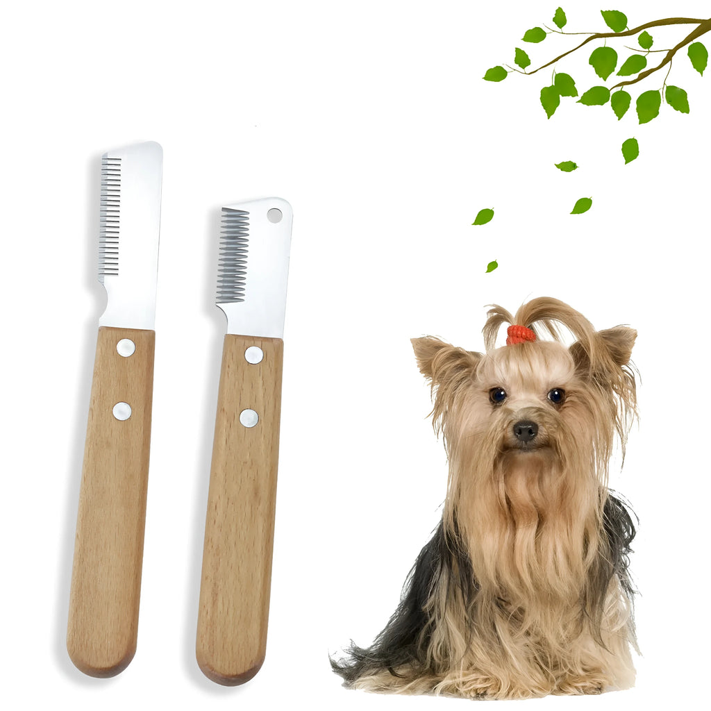 Wooden handle pet stripping comb for dogs and cats in two sizes