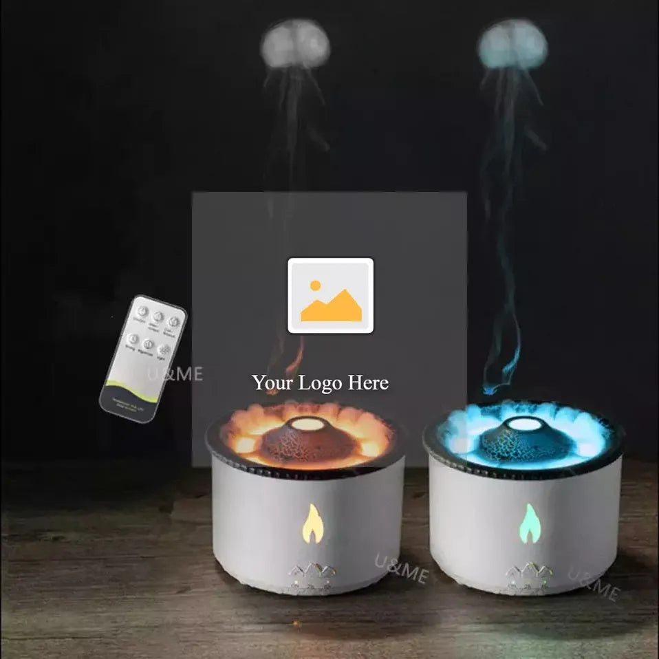 White jellyfish flame volcano humidifier air diffuser with 300ml tank and remote control