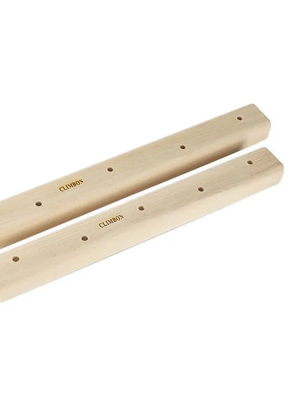 Set of three solid wooden hangboards for grip strength training, showing 12cm, 40cm, and 50cm sizes.