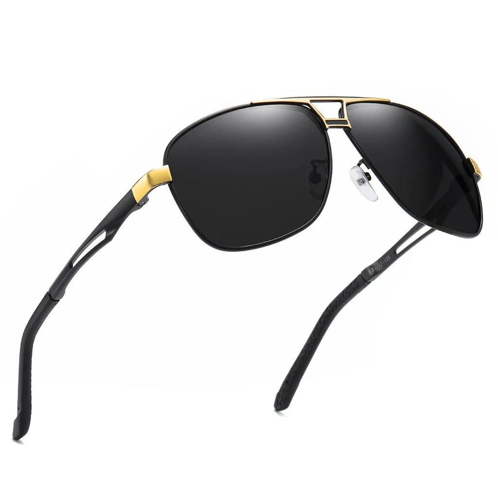 Men's orange red aviator sunglasses with polarised HD lenses and a metal frame.