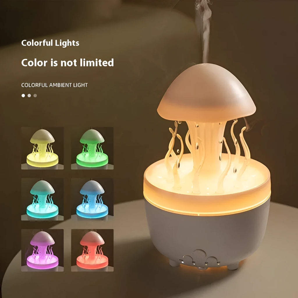 Rotating water drop aroma diffuser with colourful night lamp in marble gold finish, 0.5L capacity