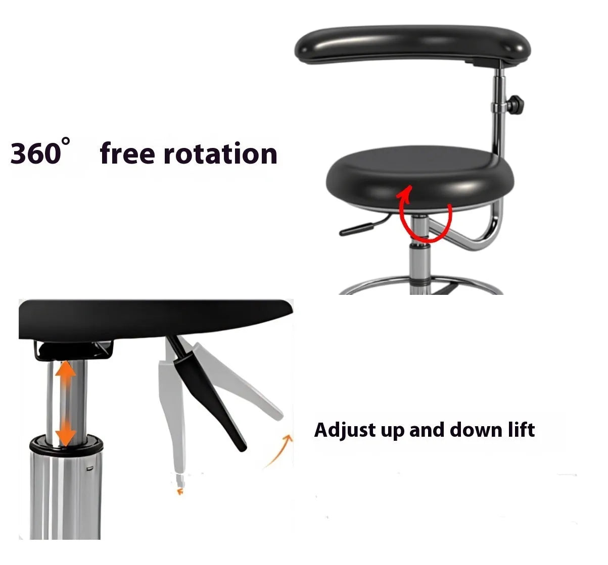 Black leather adjustable height dental chair for clinical use