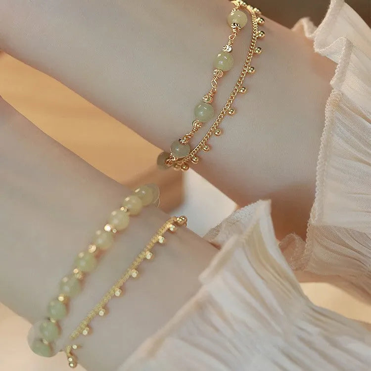 Natural Hetian jade bracelet for women, classic beaded style, manual processing, three design options