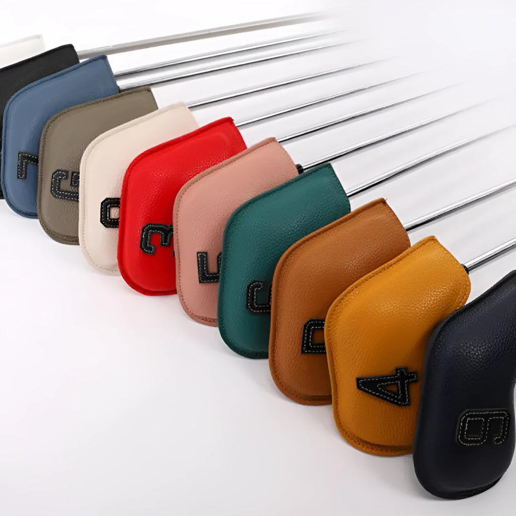 10-piece digital print golf club head cover set with colourful designs for driver and iron protection