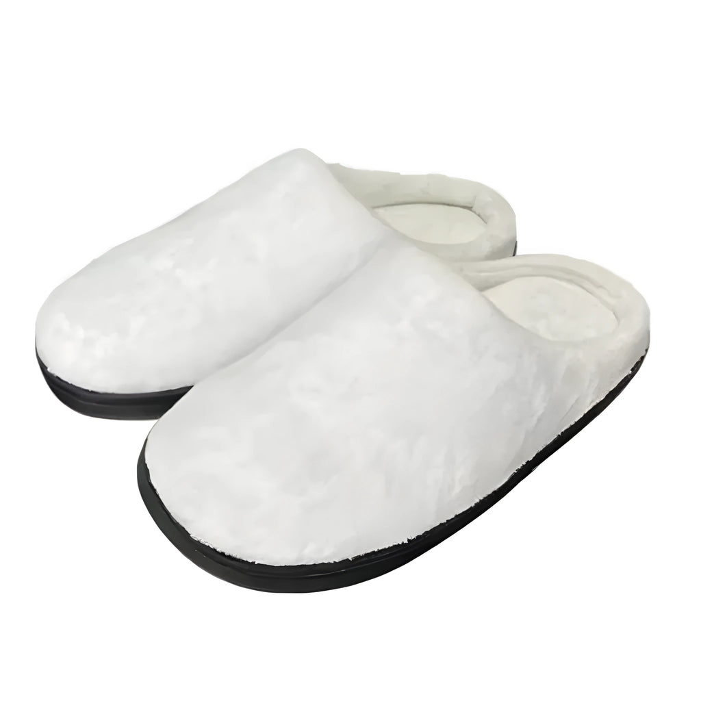Pair of pattern-printed cotton slippers with a flannel and polyester build for warmth.