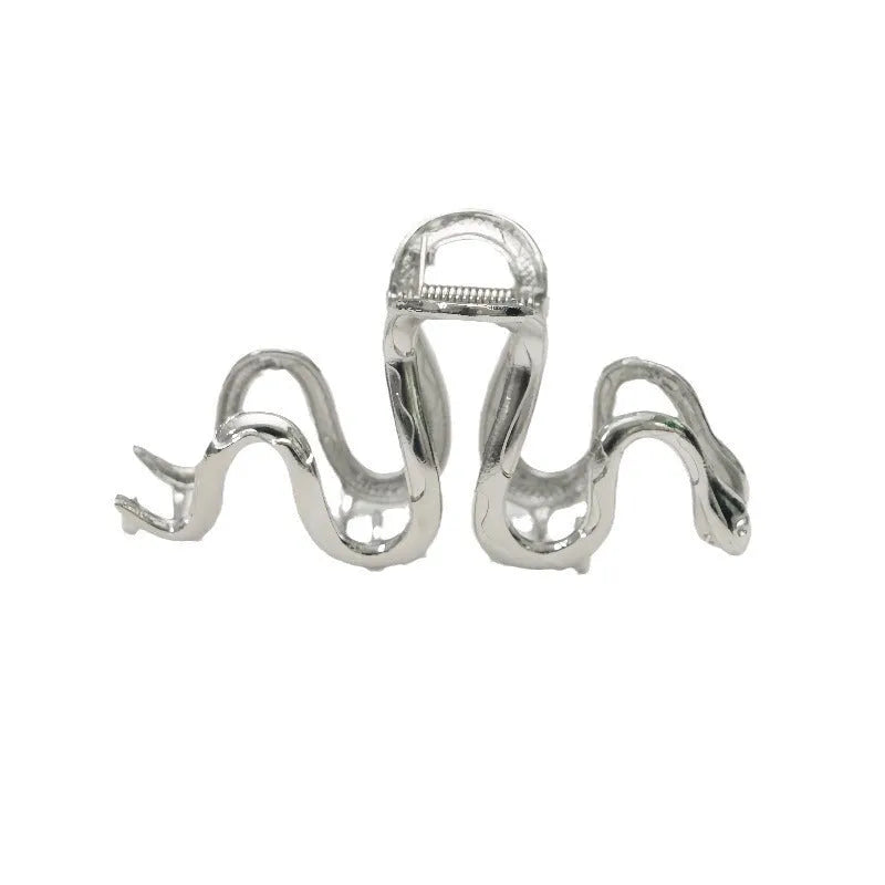 Slytherin serpentine metal barrette with electroplated silver finish, 10.5cm snake design hair clip