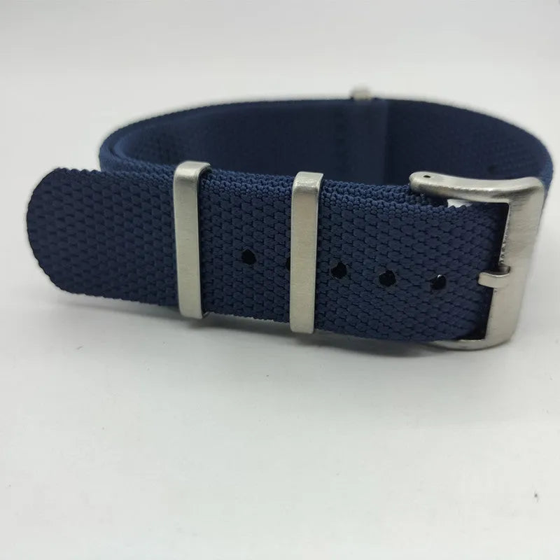 20mm wide nylon integrated watch strap in five colour options on a watch case.