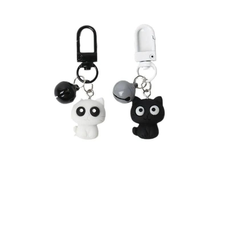Cartoon little black cat and white kitten key chain pendant on handbag
