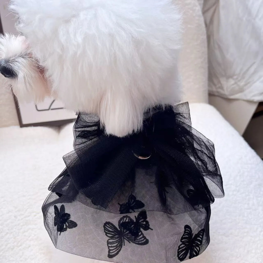 Black polyester princess tulle skirt for small dogs and cats on size chart