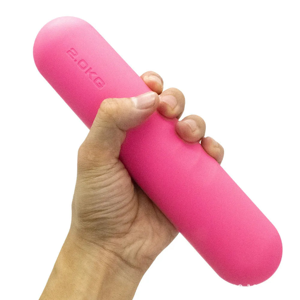 Hand-drawn silicone-edged dumbbell in various colours with cast iron weights