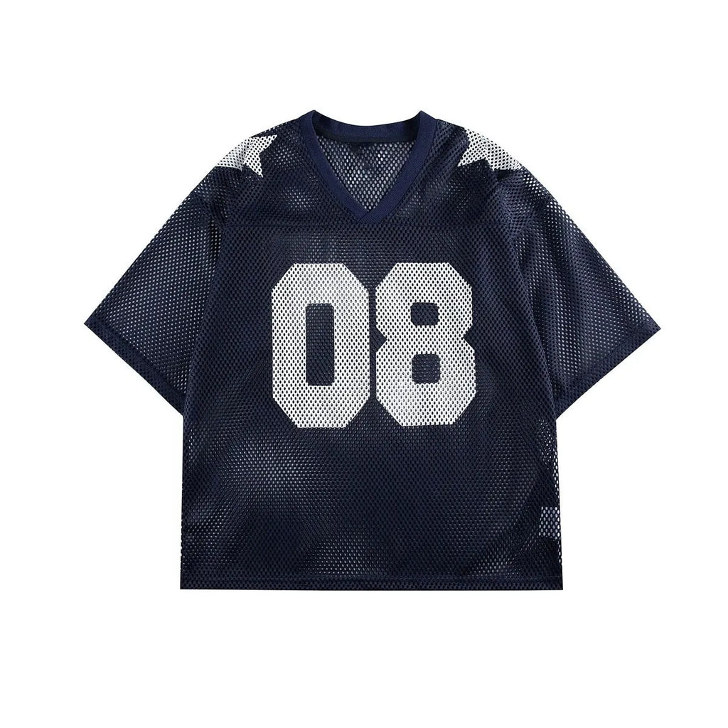 Half sleeve pullover shirt with letter pattern in black and navy blue colours, loose fit design