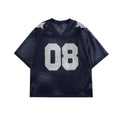 Half sleeve pullover shirt with letter pattern in black and navy blue colours, loose fit design