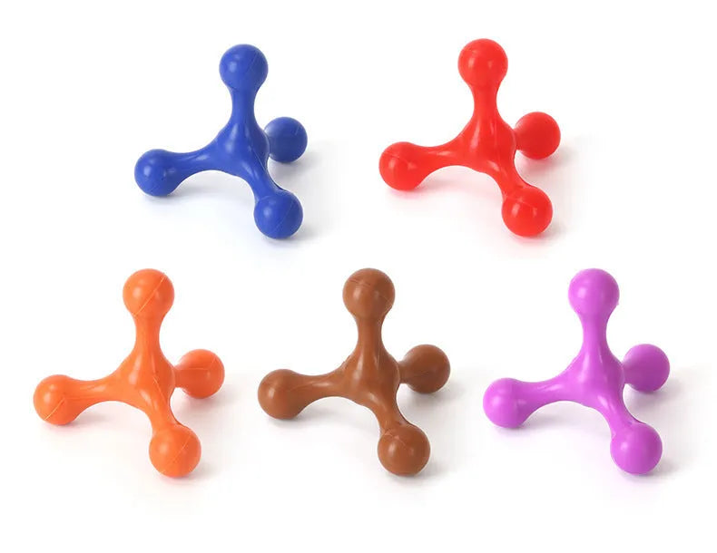 Blue three-legged silicone chew toy for small dogs on a white background.
