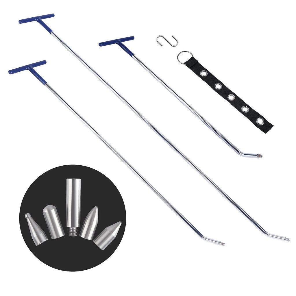 Three alloy steel car dent repair hook crowbars for vehicle body panel maintenance work