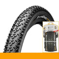 Mountain bike folding tyre showing tread pattern and sidewall with size specifications visible