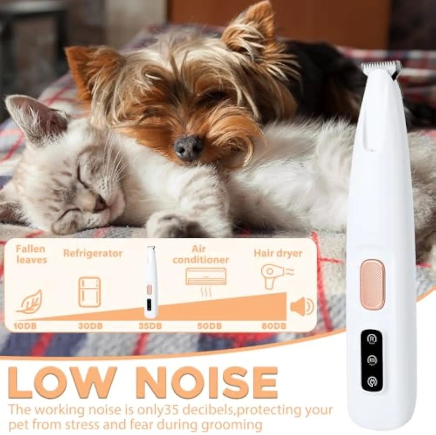 Electric dog paw trimmer in white with LED light and rechargeable base, for trimming paw fur