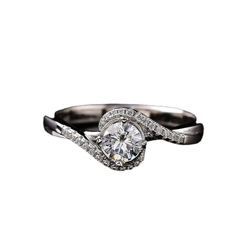 Silver adjustable open mouth copper women's ring with synthetic moissanite and inlaid zircon