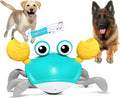 Blue electronic crab dog toy with obstacle avoidance sensors crawling on floor