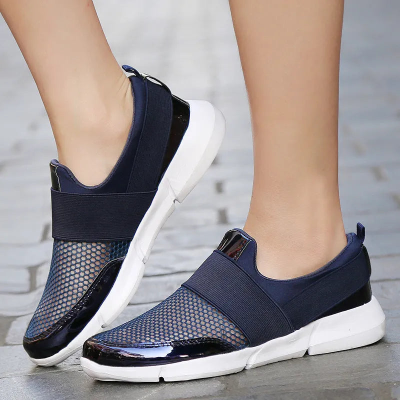 Women's breathable casual sneakers with mesh interior in blue, black, or grey colours