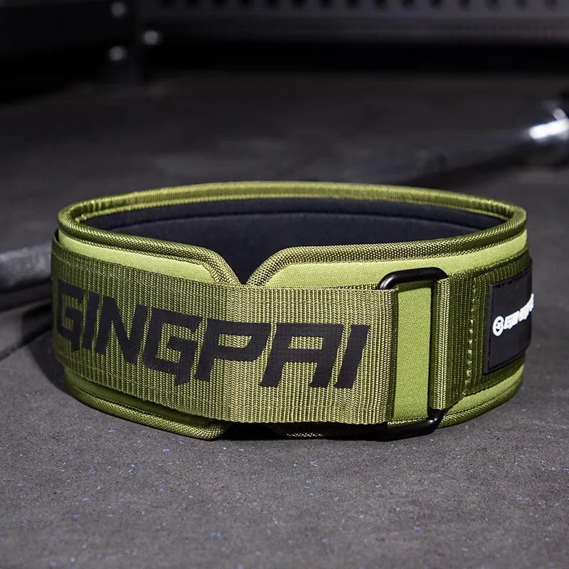 Abdominal exercising band with lumbar support belt for weightlifting and fitness training in adjustable sizes