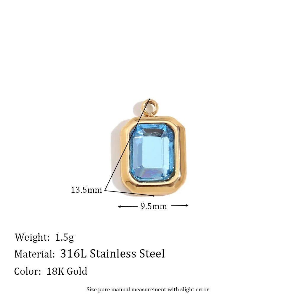 18K gold mini pendant with micro inlay colourful crystals on stainless steel base, geometric shape