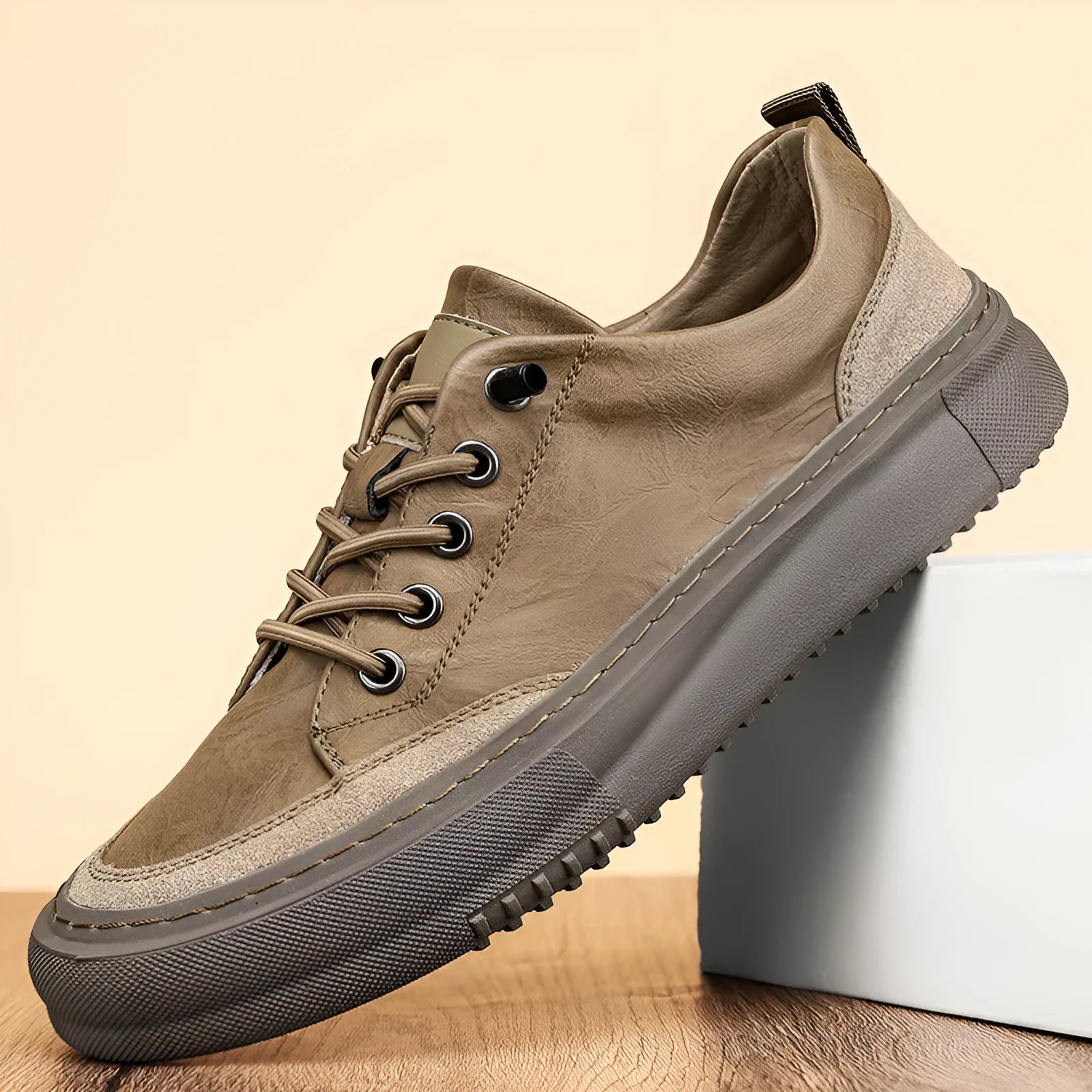 British round toe men's leather shoes – microfiber upper, rubber sole, flat heel, front lace-up, black colour, low-top board shoe style