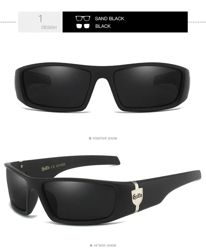 Bandit style West Coast hip hop polarized sunglasses with box frame in multiple colours