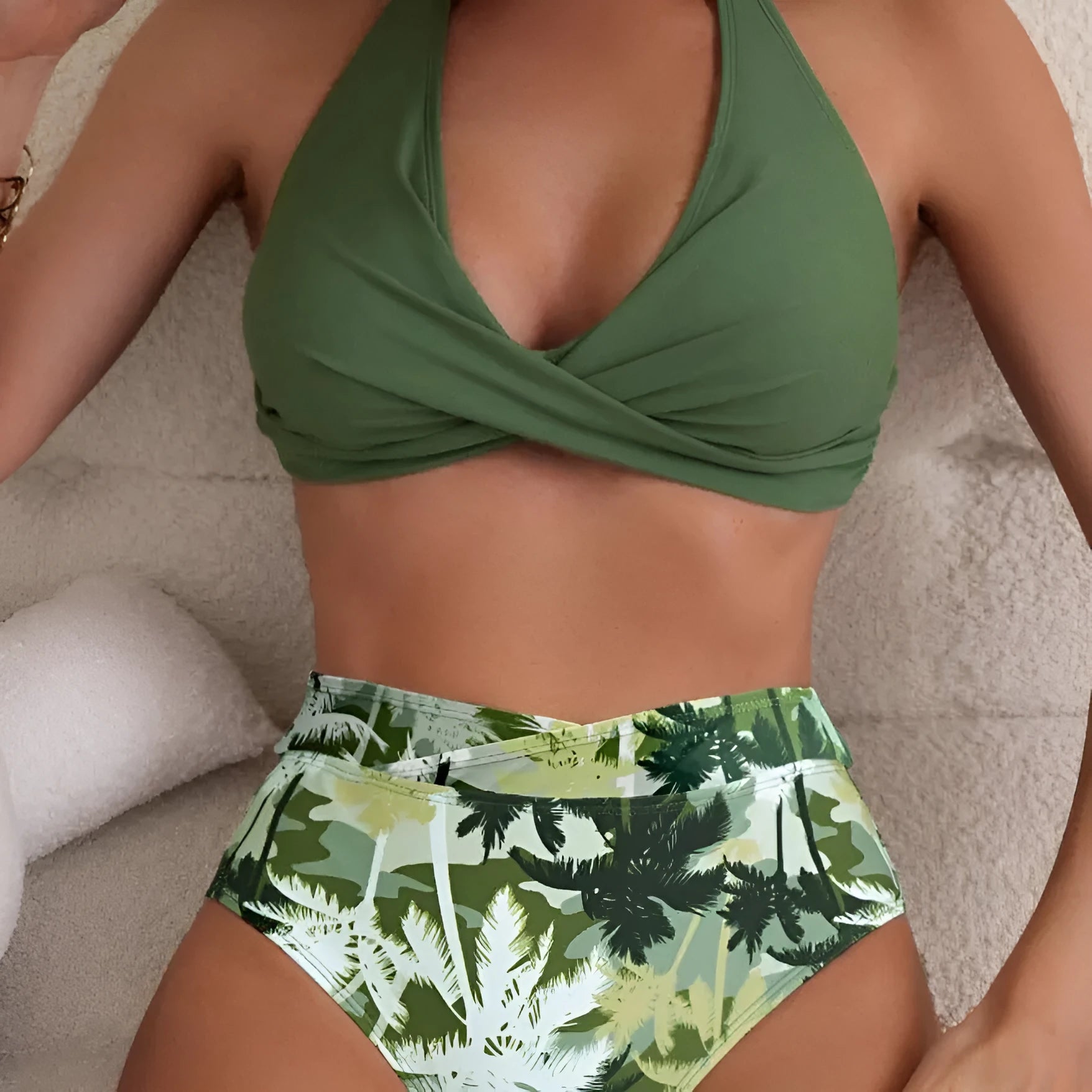 Women's multicolor creative printing swimsuit suit in high-waist floral style for swimming and wading