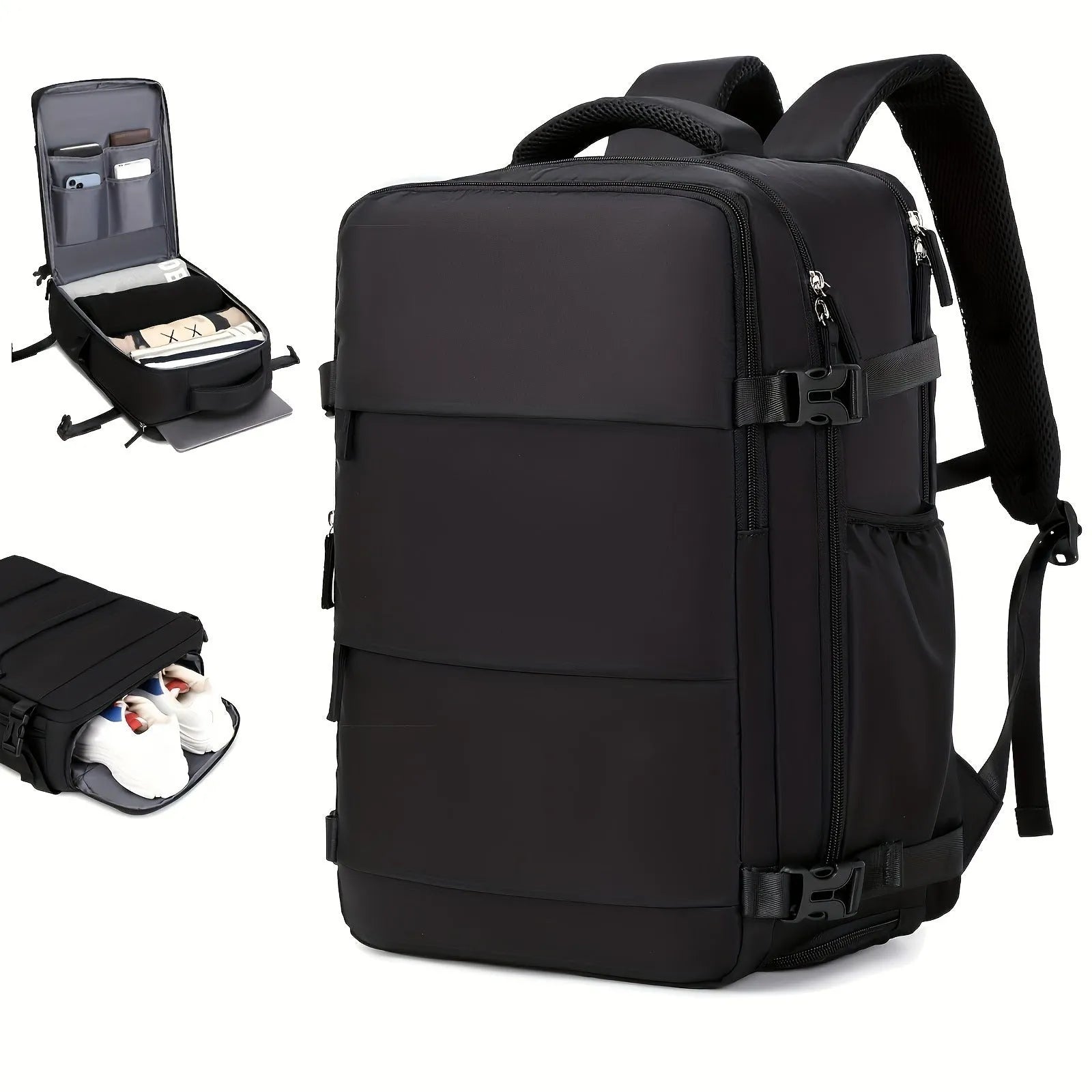 Large capacity multifunctional luggage backpack for men in black 235 simple, nylon, 20-35L capacity