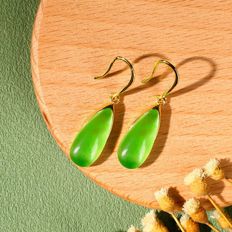 Chinese retro geometric earrings with water droplet elements in jade CP798 colour
