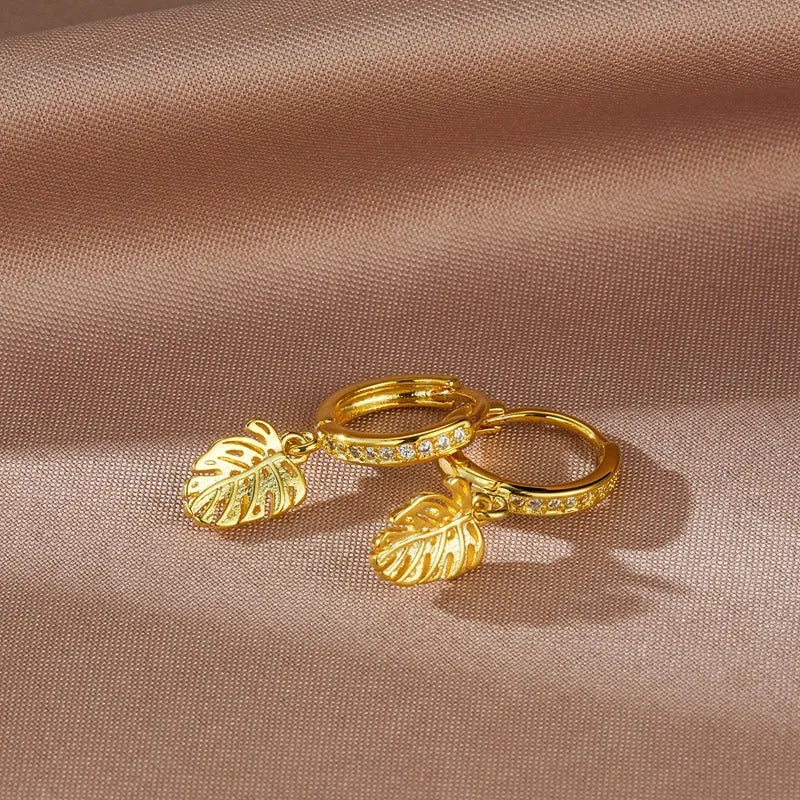 S925 sterling silver leaf earrings with star shape ear cuff design women silver