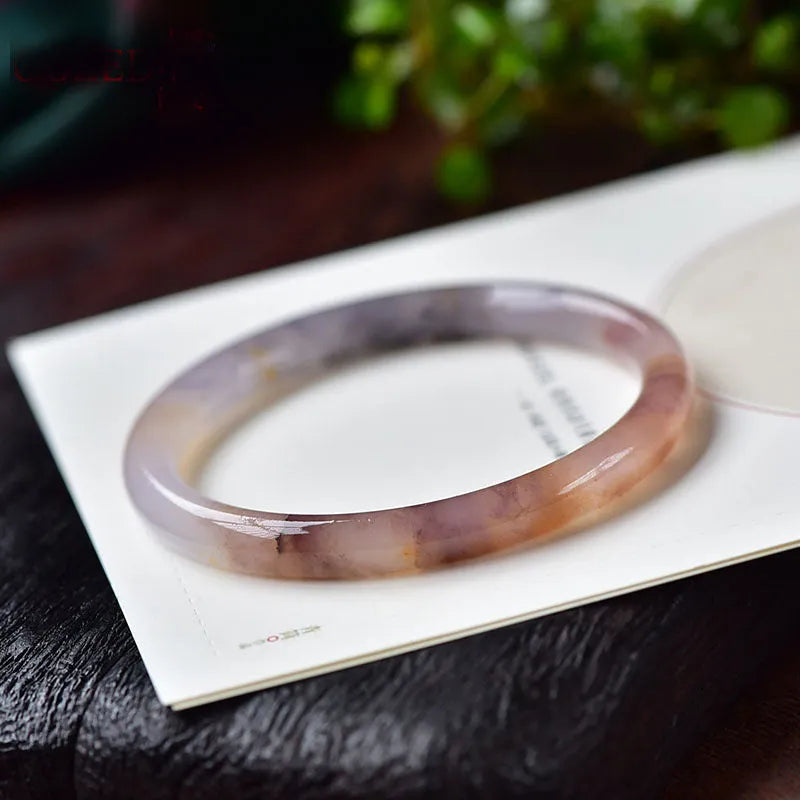 Jade violet bracelet for women made of natural quartz rock jade, flat bar style, 58-60mm size, on white background