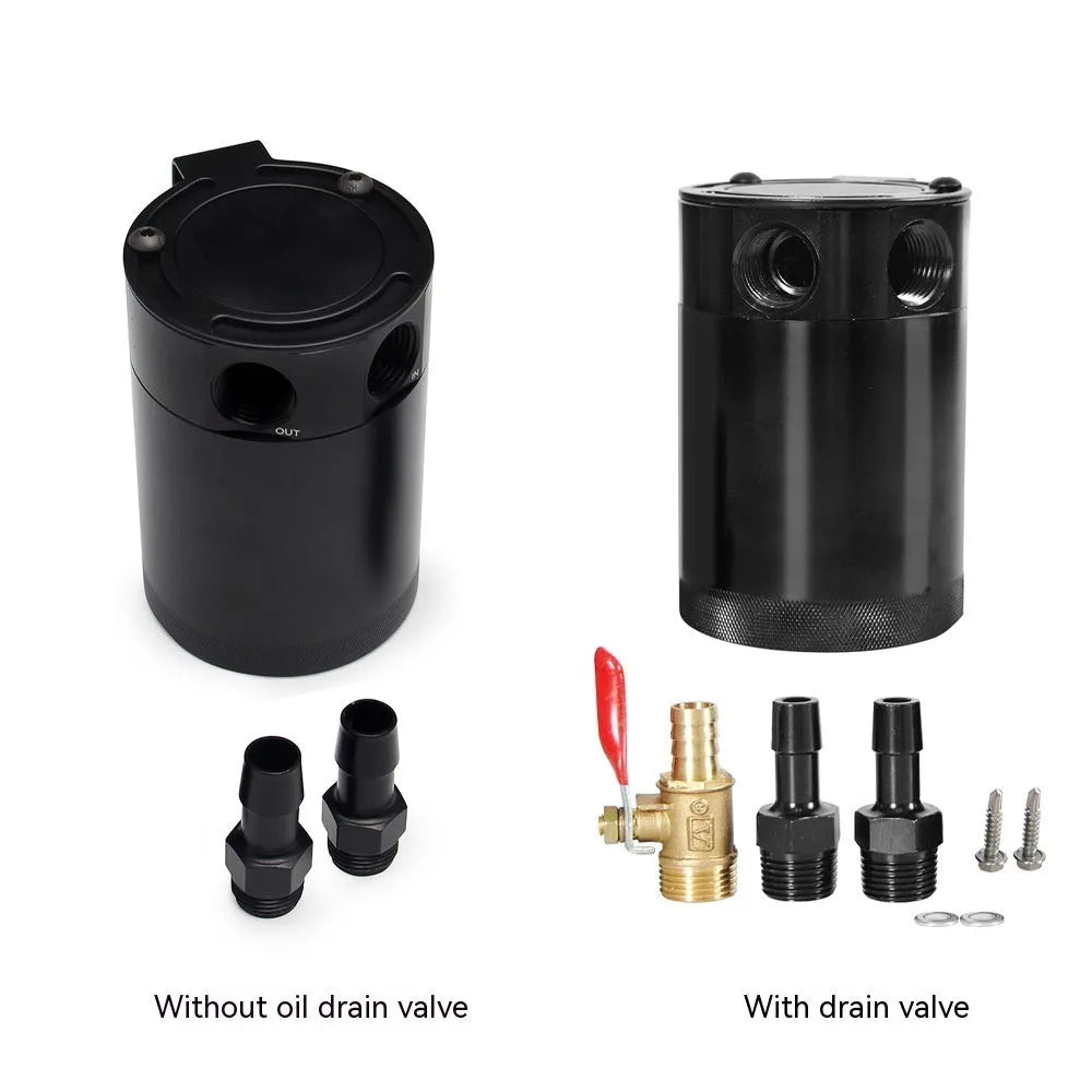 Aluminium automotive oil can with two-hole design in black or silver
