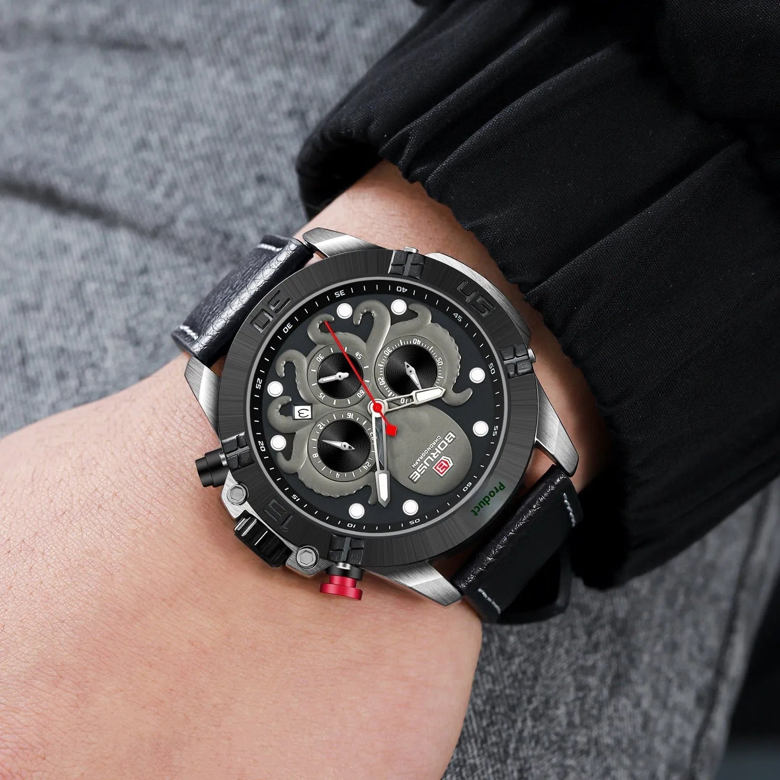 Octopus men's waterproof luminous quartz casual watch blue ribbon blue face 13mm thickness