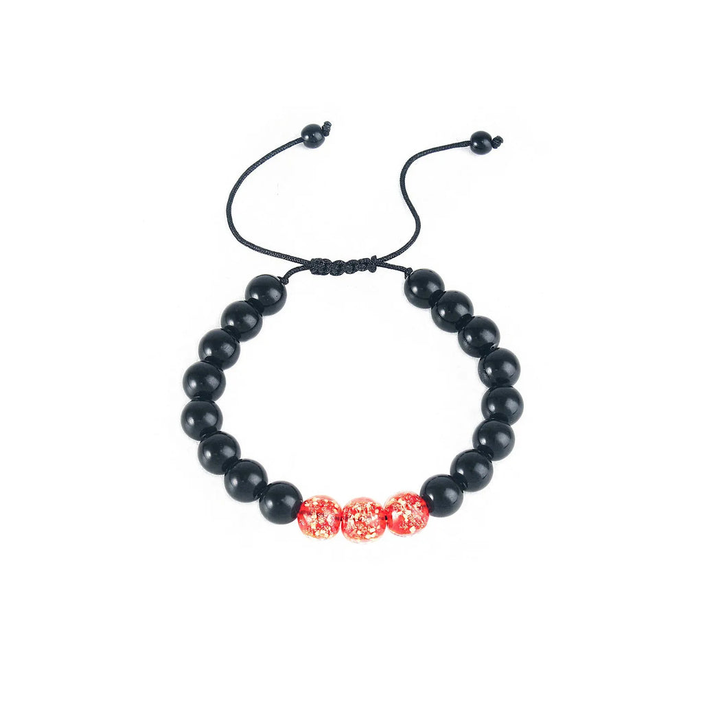 Beaded adjustable luminous bracelet with geometric glass beads in six colours