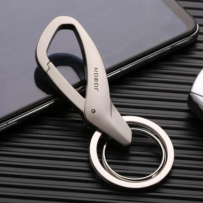 Zinc alloy car key waist hanging double ring keychain in black, chrome, or nickel colour