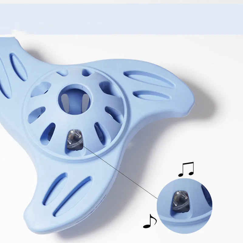 Blue or purple boomerang-shaped bite-resistant chew toy for medium and large dogs.