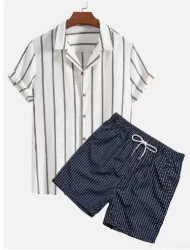 Men's beach style short sleeve shirt and shorts suit in polyester, available in multiple colours