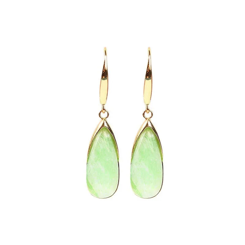 Chinese retro geometric earrings with water droplet elements in jade CP798 colour