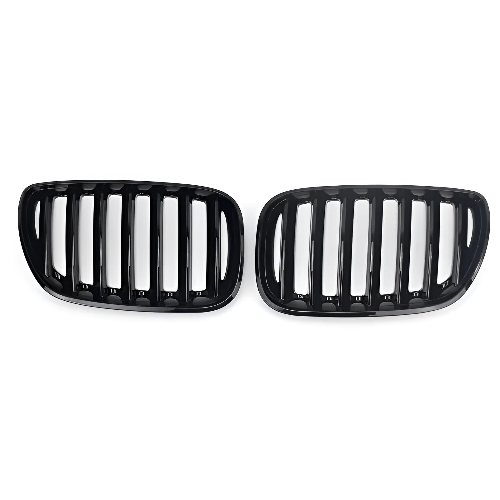 Bright black ABS medium mesh front grille set for BMW X5 E53 2000-2003, pair of two grilles