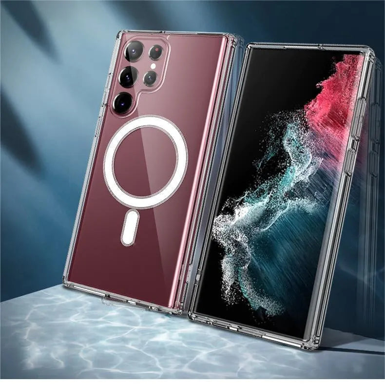 Transparent magnetic phone case for Samsung Galaxy smartphones with MagSafe charging compatibility