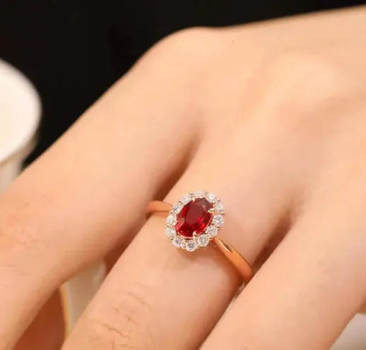 Gold Pigeon silver plated ring with red blood gemstone and floral design for women