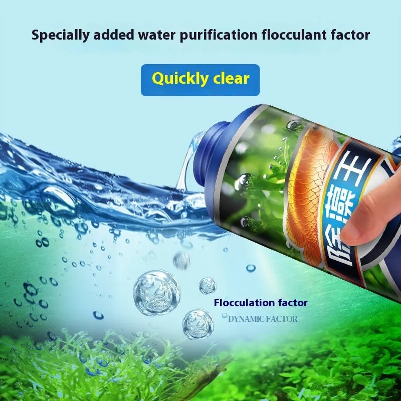 Bottle of fish tank algaecide algae remover for pond and aquarium green algae treatment