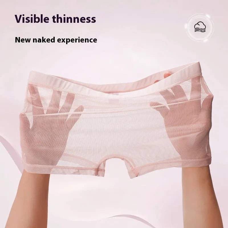 Men's thin sheer mesh boxer briefs in multiple colours on a white background